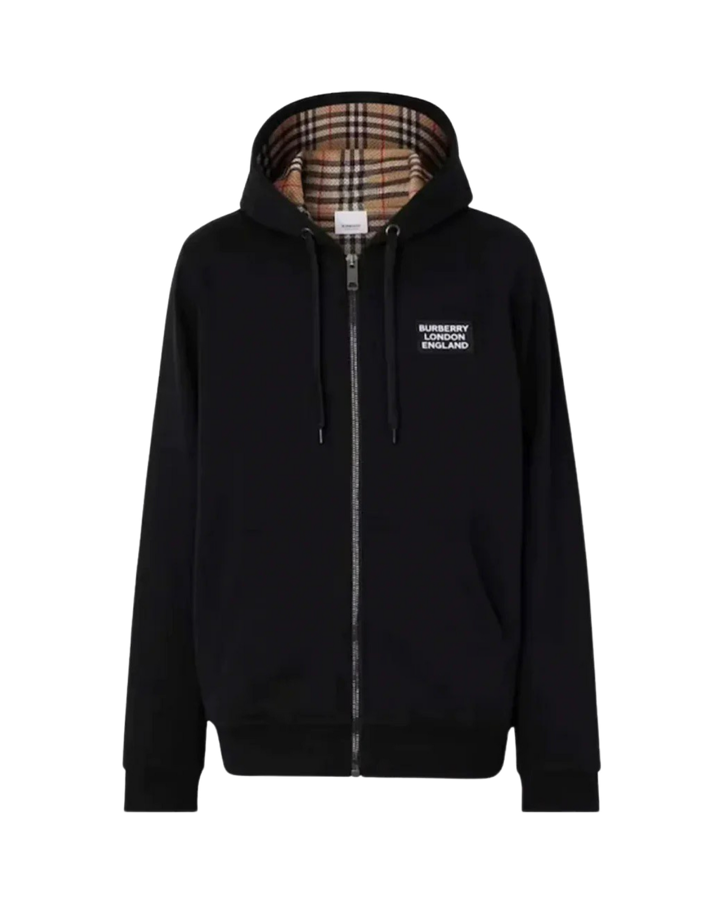 Burberry Hove Mesh Check Zip Up Hoodie In Black