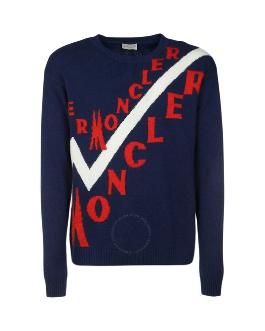 Moncler Wool Logo Sweater In Blue
