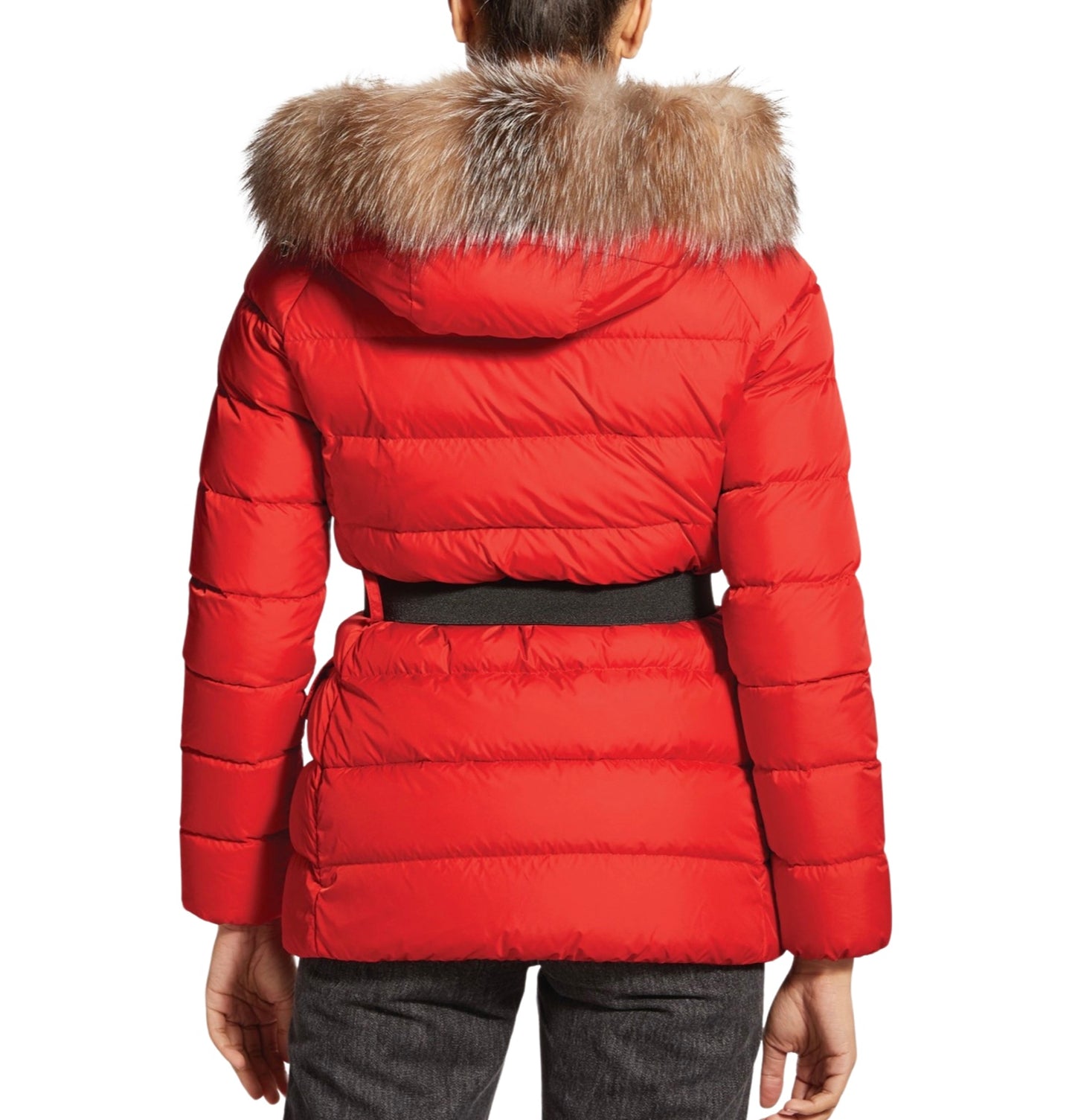 Moncler Clion Down Fur Puffer Coat In Red