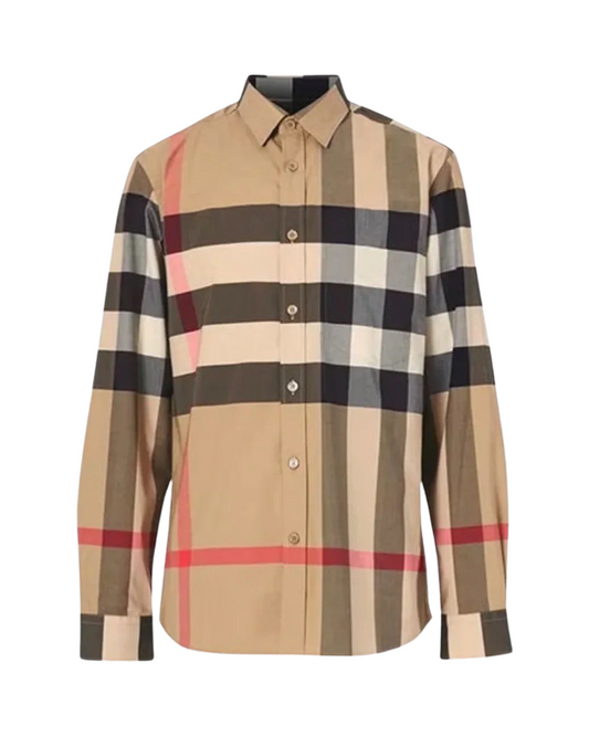 Burberry Check Shirt In Camel