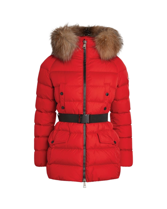 Moncler Clion Down Fur Puffer Coat In Red