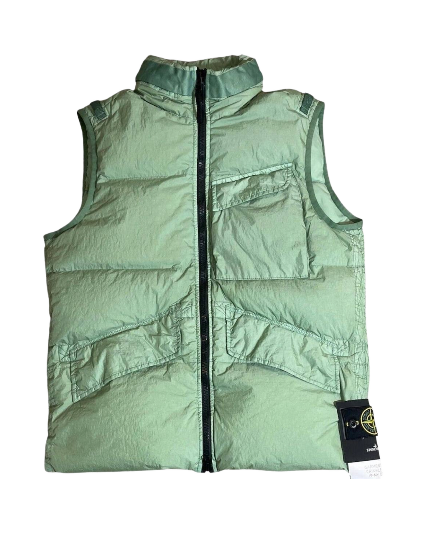 Stone Island Garment Dyed Crinkle Reps Bodywarmer In Green