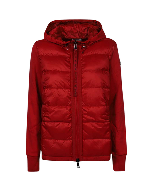 Moncler Logo Padded Zip Hoodie In Red