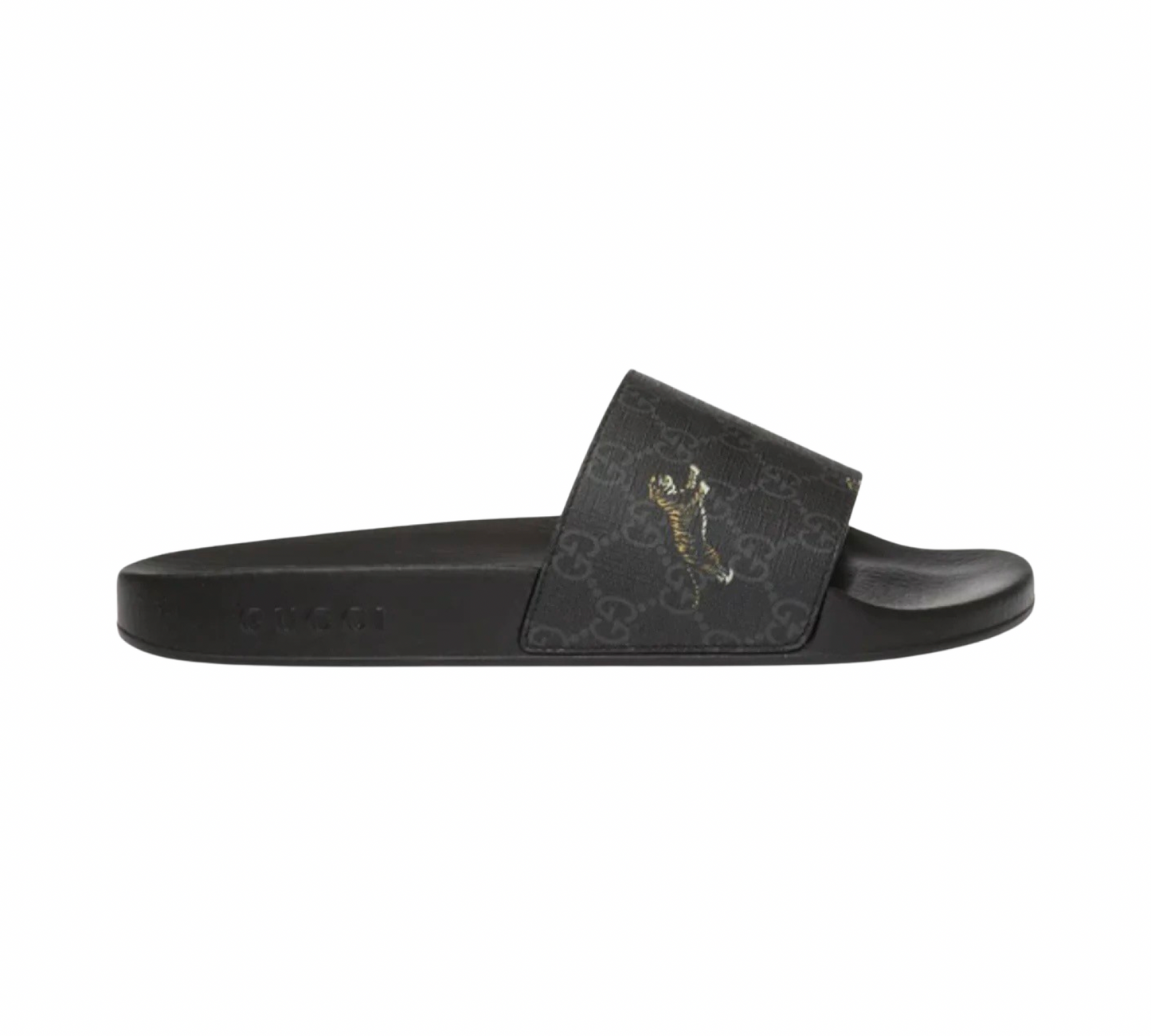 Gucci GG Leather Tiger Sliders In Black