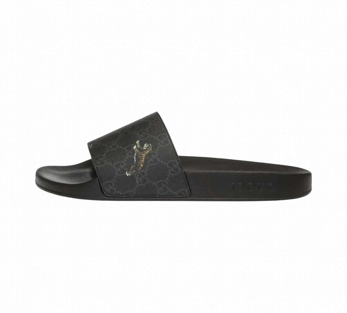 Gucci GG Leather Tiger Sliders In Black