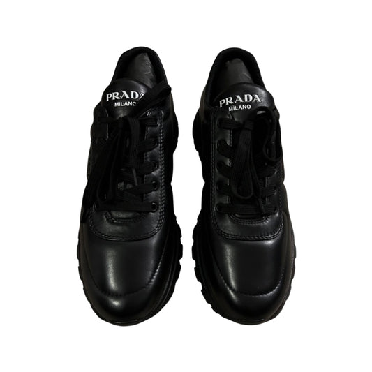 Prada Milano Leather Trainers In Black