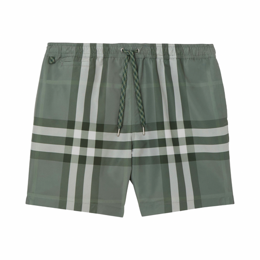 Burberry Check Swim Shorts In Green