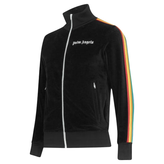 Palm Angels Rainbow Velour Track Jacket In Black