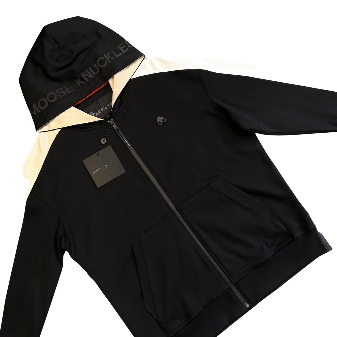 Moose Knuckles Tape Full Zip Hoodie In Black