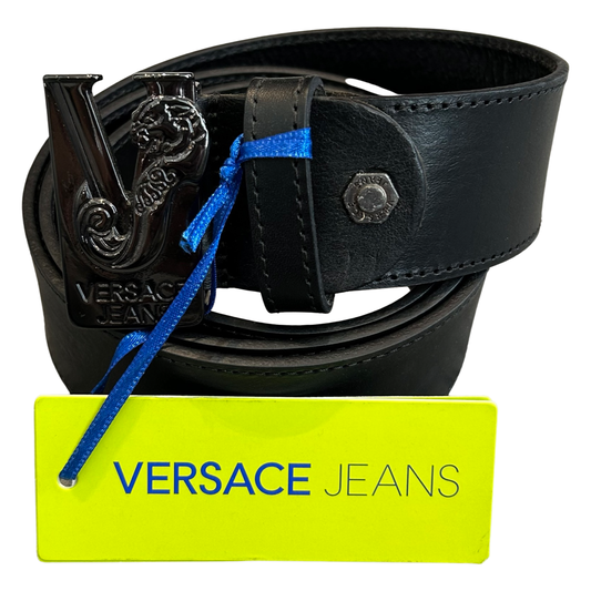 Versace Jeans Lion Buckle Belt In Black
