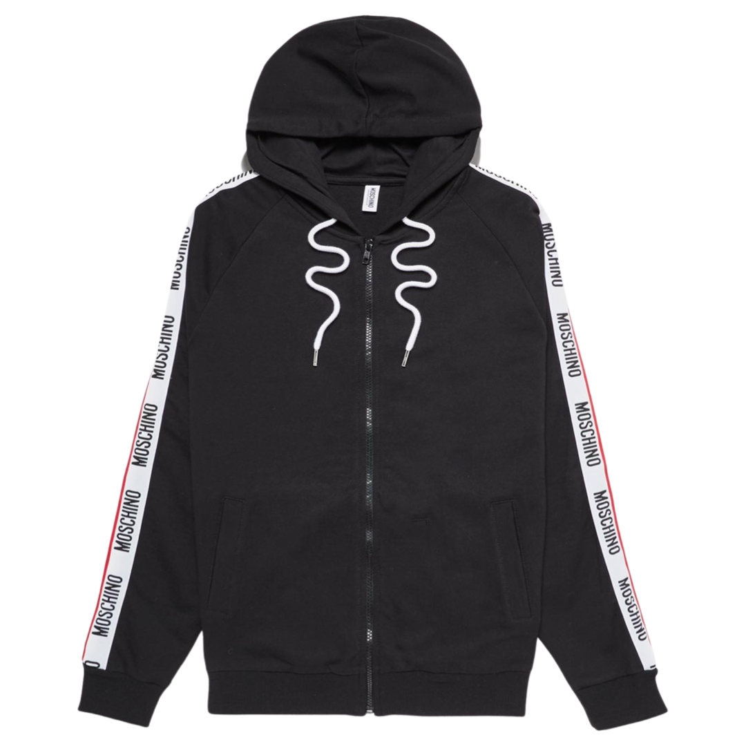 Moschino Tape Zip Hoodie In Black