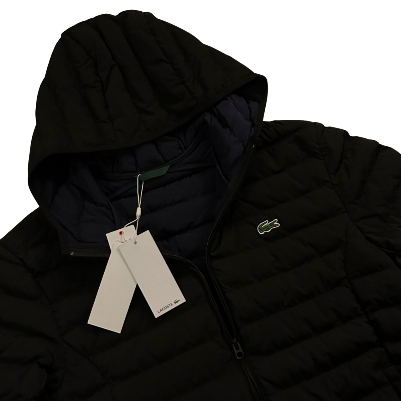 Lacoste Quilted Coat In Black