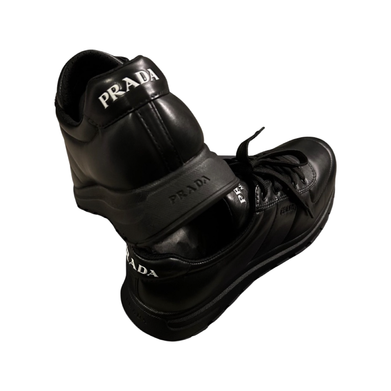 Prada Milano Leather Trainers In Black