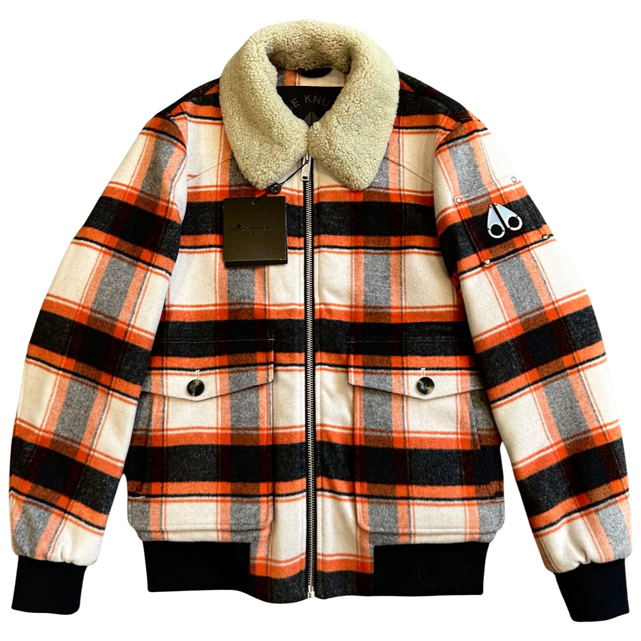 Moose Knuckles Plaid Elliot River Fur Jacket In Orange