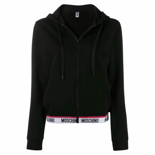 Moschino Tape Zip Hoodie In Black