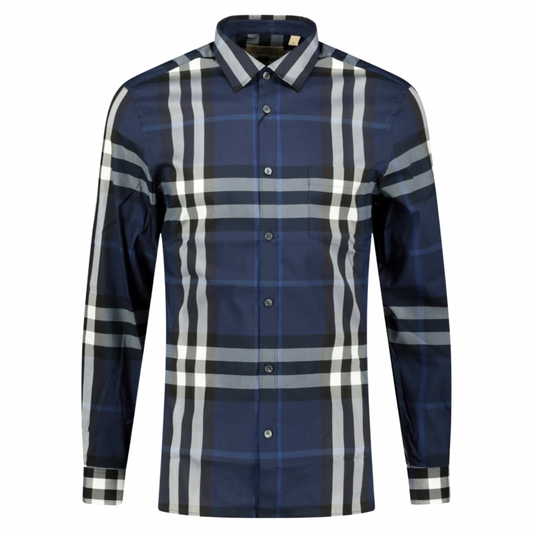 Burberry Check Shirt In Navy