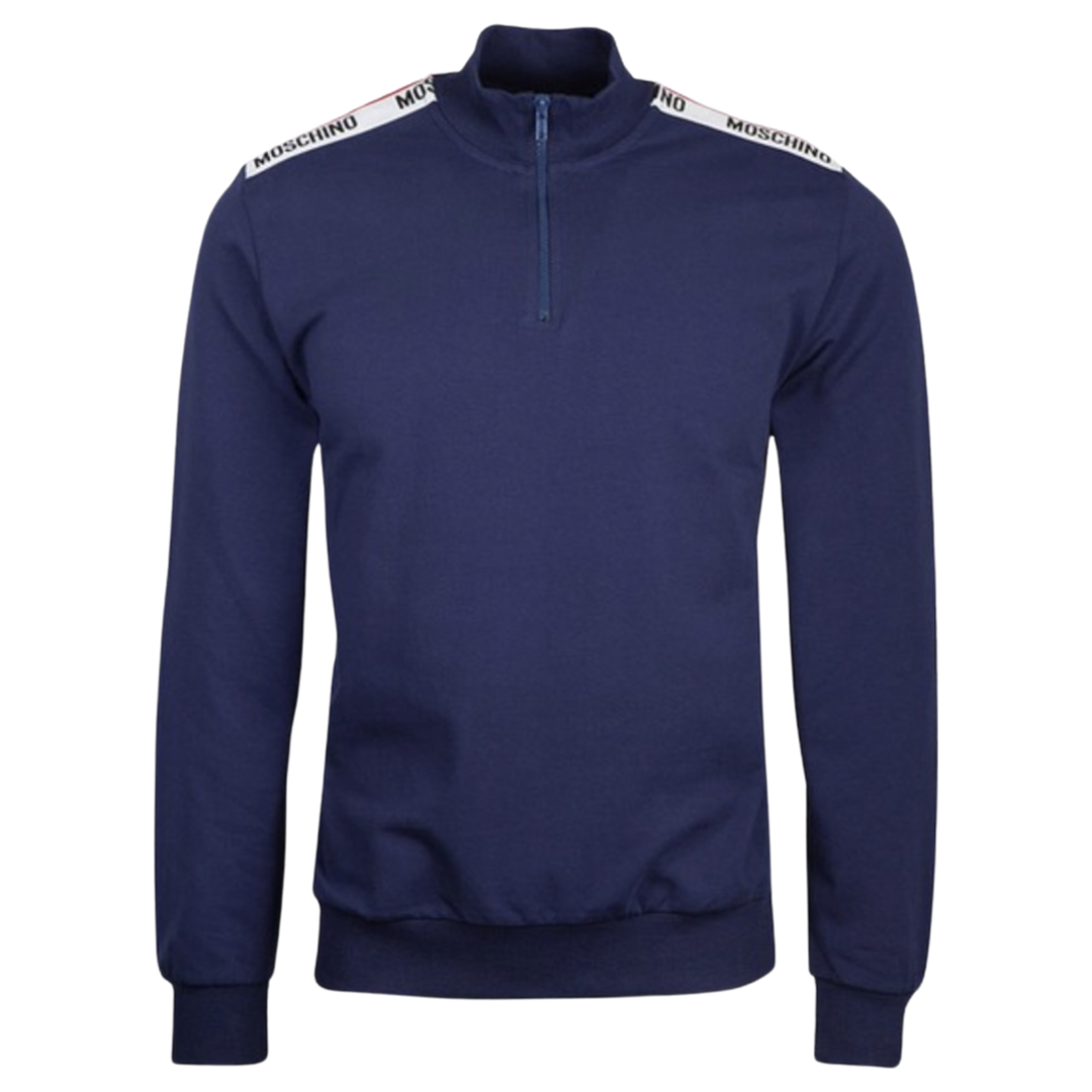 Moschino Tape Quarter Zip In Navy