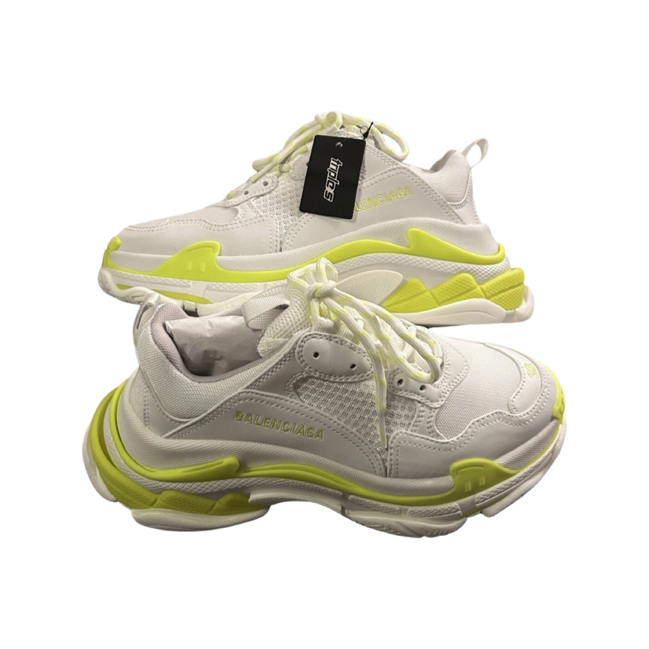 Balenciaga Triple S Trainers In White & Neon