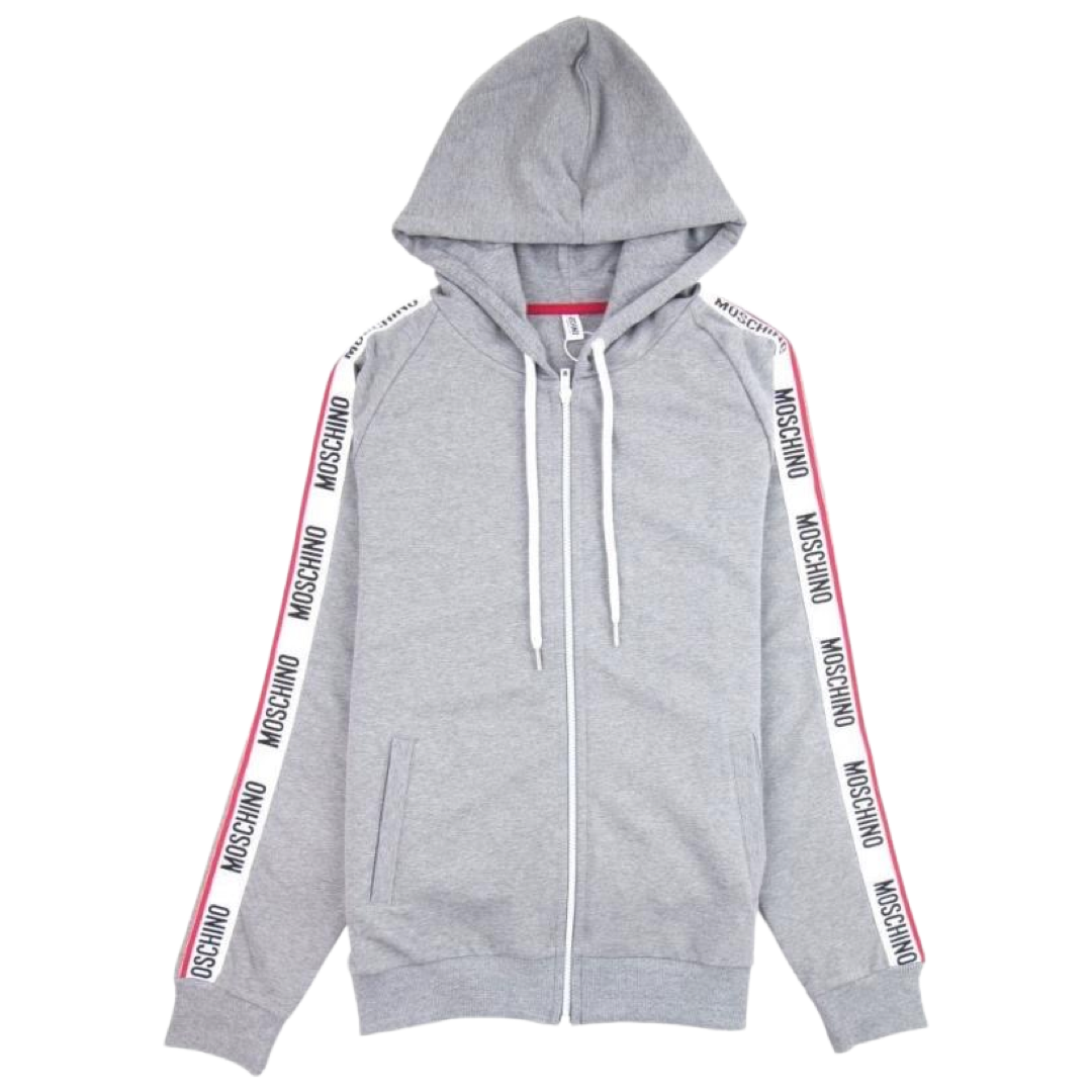 Moschino Tape Zip Hoodie In Grey