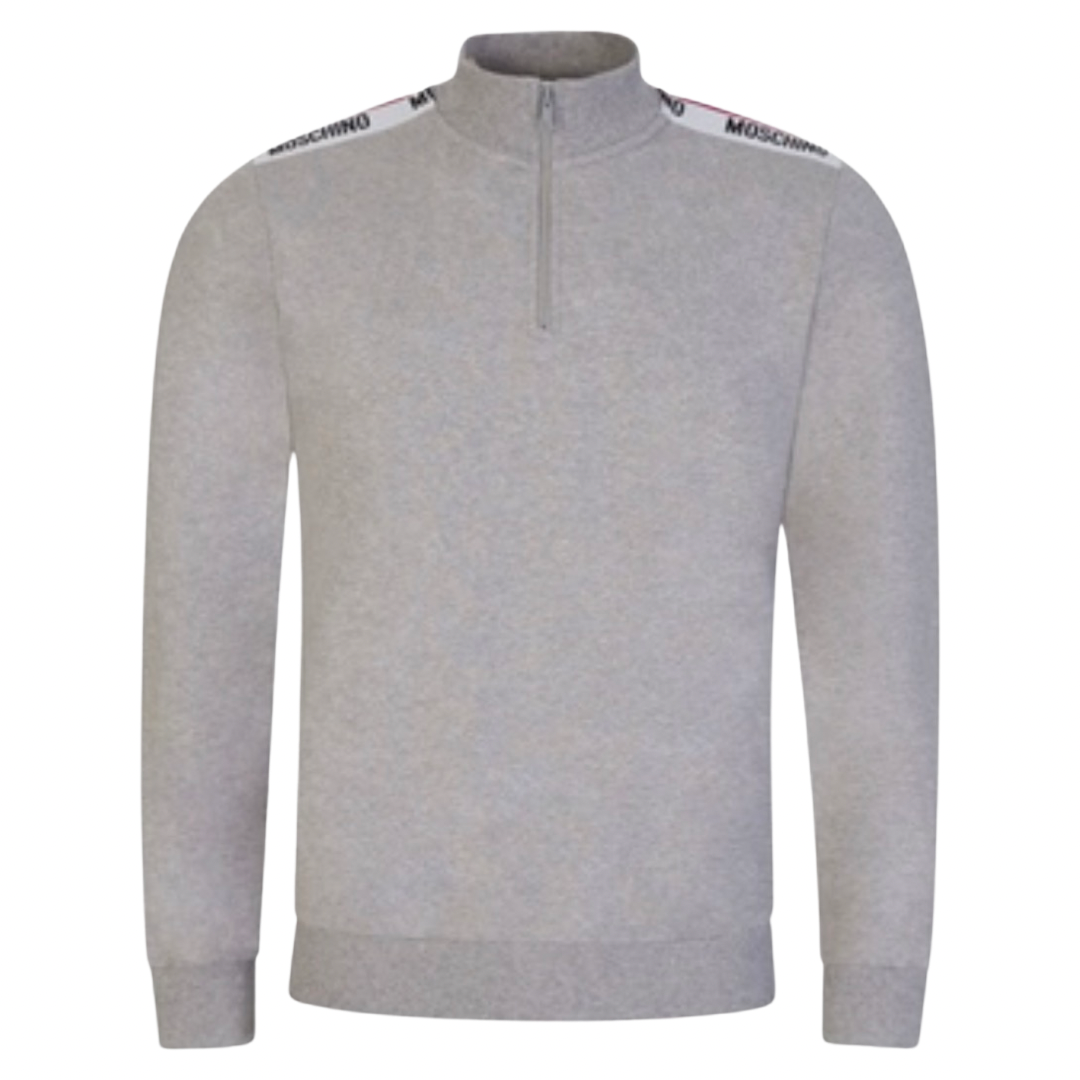 Moschino Tape Quarter Zip In Grey