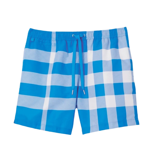 Burberry Check Swim Shorts In Blue