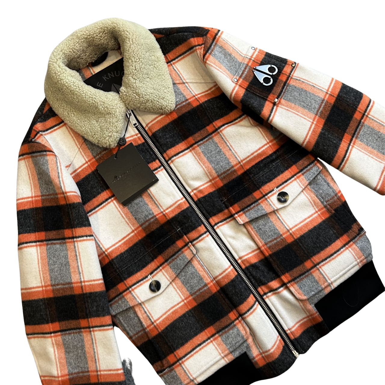 Moose Knuckles Plaid Elliot River Fur Jacket In Orange