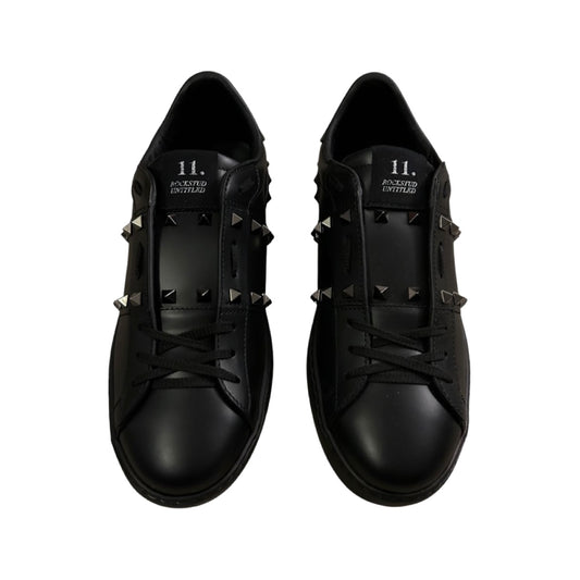 Valentino Rockstud Leather Trainers In Black