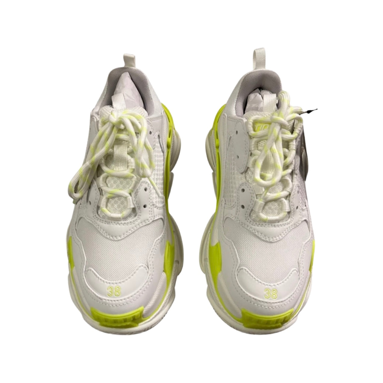 Balenciaga Triple S Trainers In White & Neon